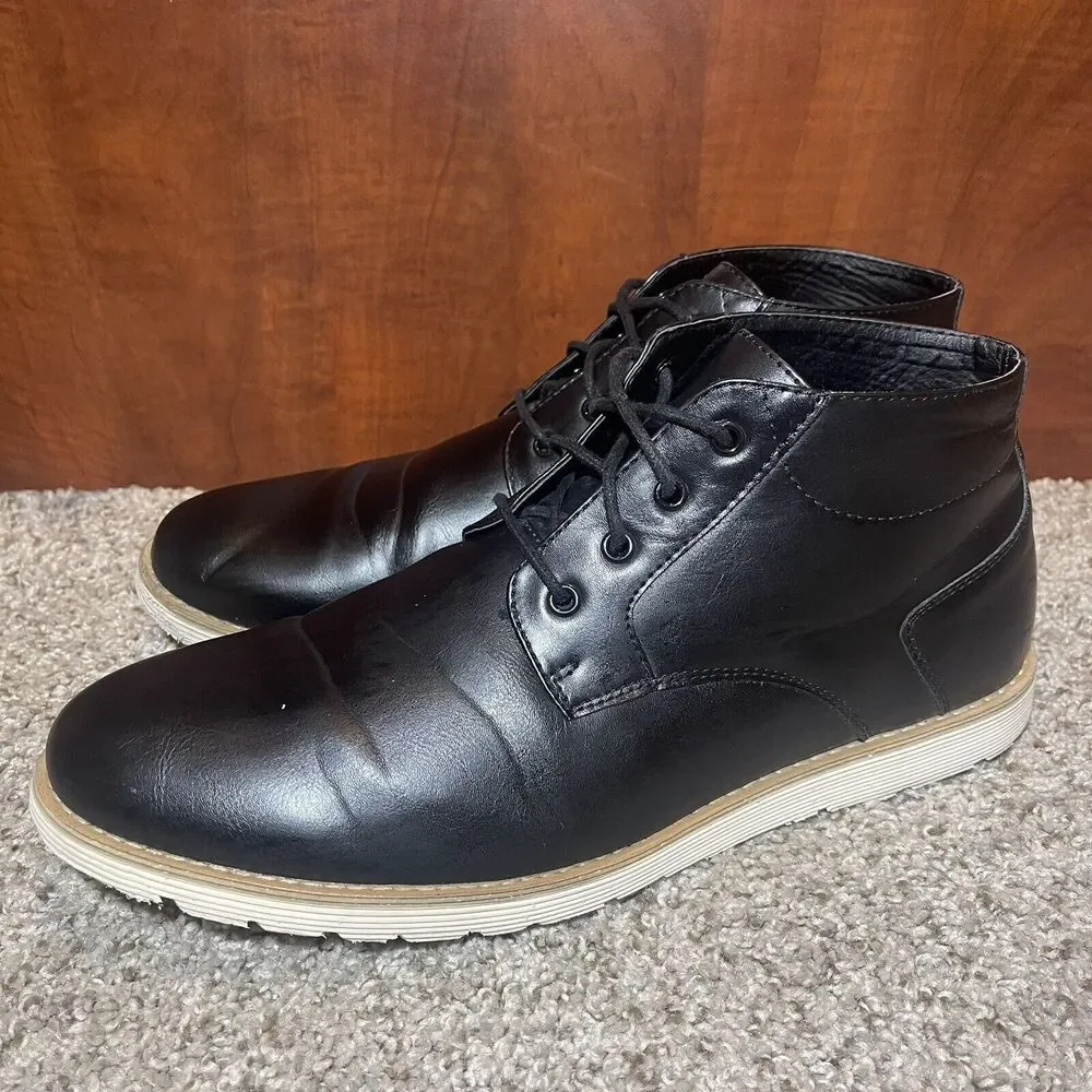 Perry Ellis Portfolio Mens Ankle Boots Size 11.5 Black Leather Shoes